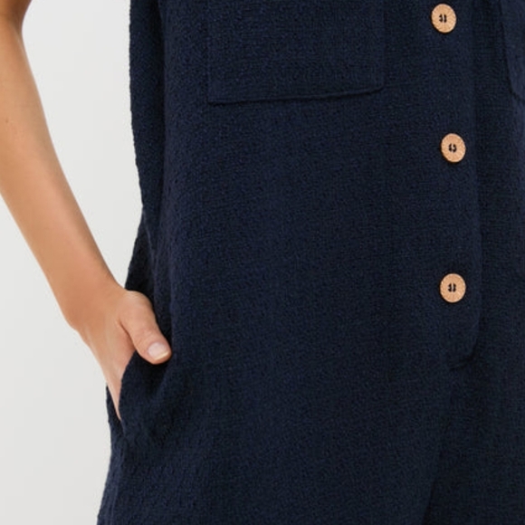 Tuckernuck Textured Myla Romper Navy Blue Sleeveless, Size XS - Picture 3 of 10